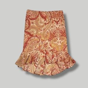 Vintage Y2K Express paisley mesh ruffle hem low rise midi skirt L